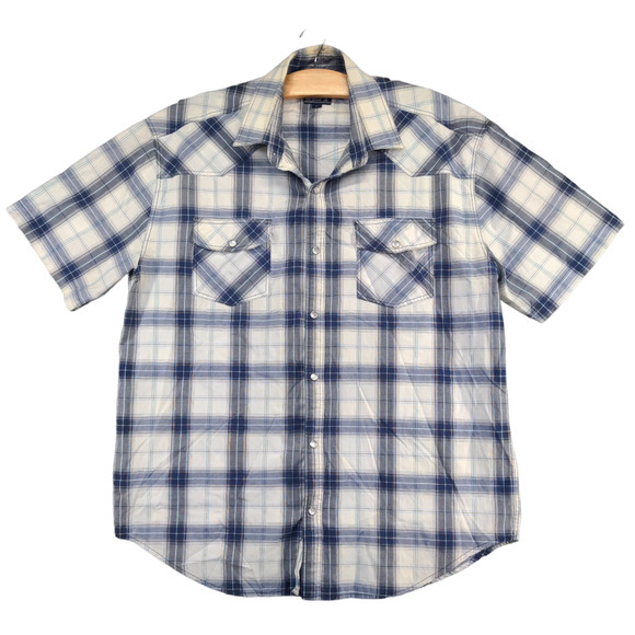 RK Brand Men's Western Snap Shirt Multi Large Short Sleeve Plaid Pockets - Picture 1 of 12
